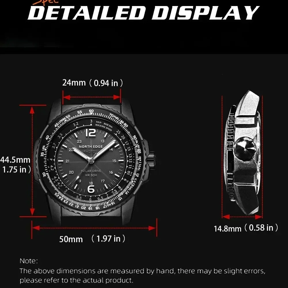 New NORTH EDGE PNewON Digital Military Men's Watch Waterproof 50M Sports Solar Luminous Environmental Protection Watches for Men