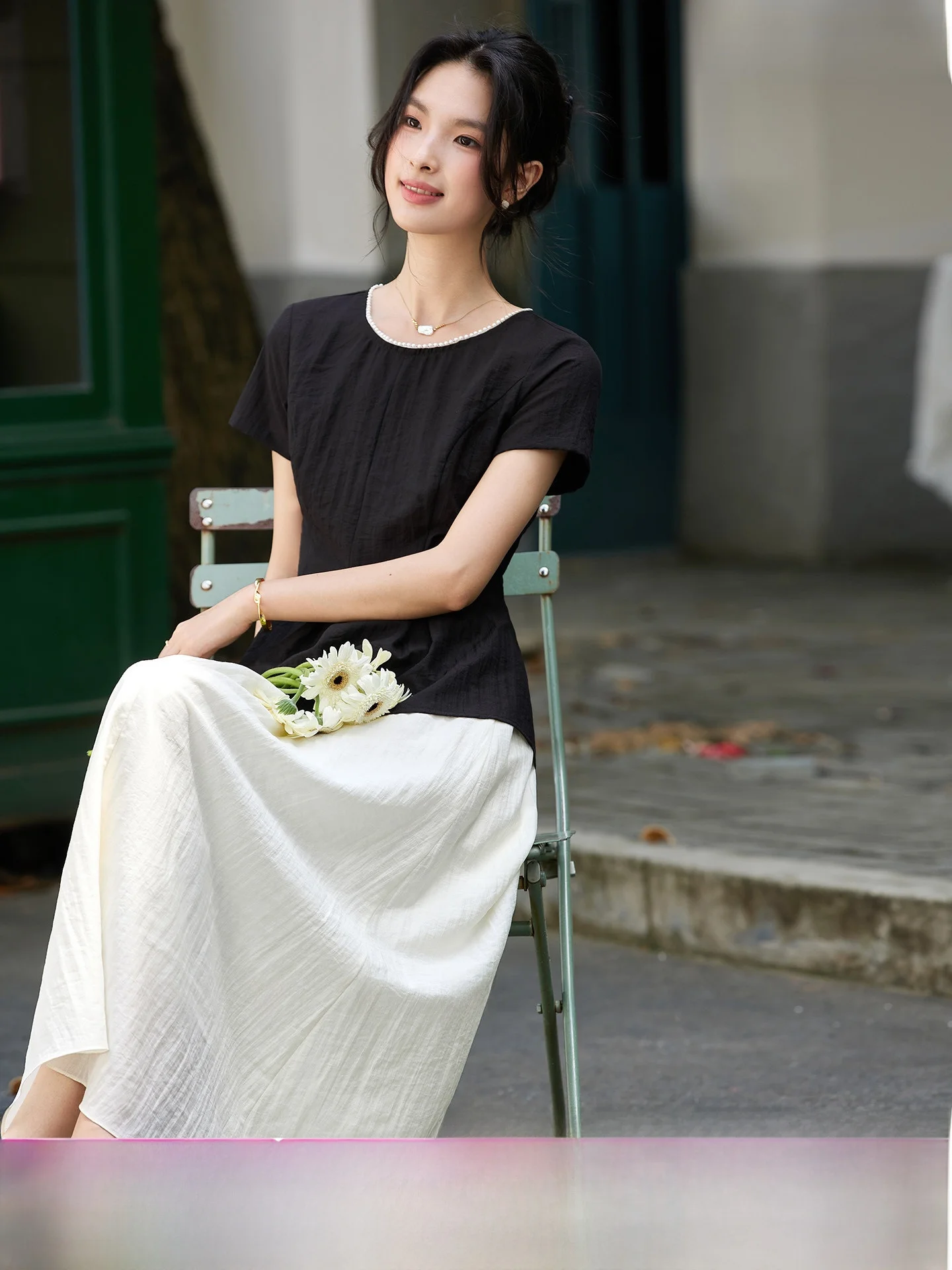 

Commute Casual round Neck Two-Piece Set Irregular Half-length Skirt Women's Fashion Summer New Arrival Vimaly Brand