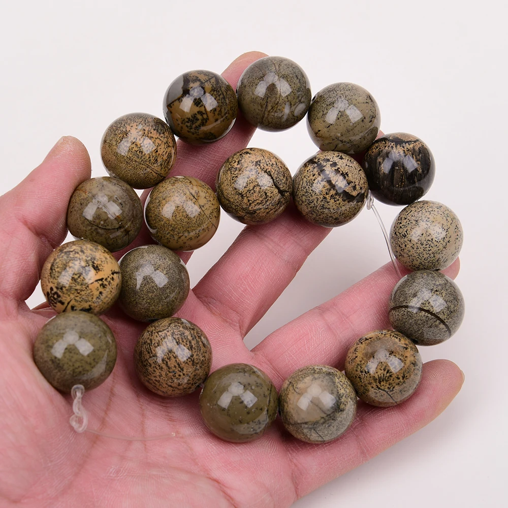 APDGG Huge 22MM Natural Mix Color Grass Flower Jasper Smooth Round Gems Stone Loose Beads 15.5\'\' Strands Jewelry Making DIY