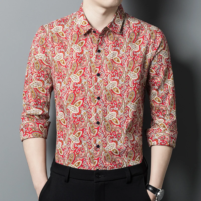 Cotton Exquisite Shirts For Men Long Sleeved Paisley Print Casual Autumn Quality Comfortable Breathable Trendy Camisas De Hombre