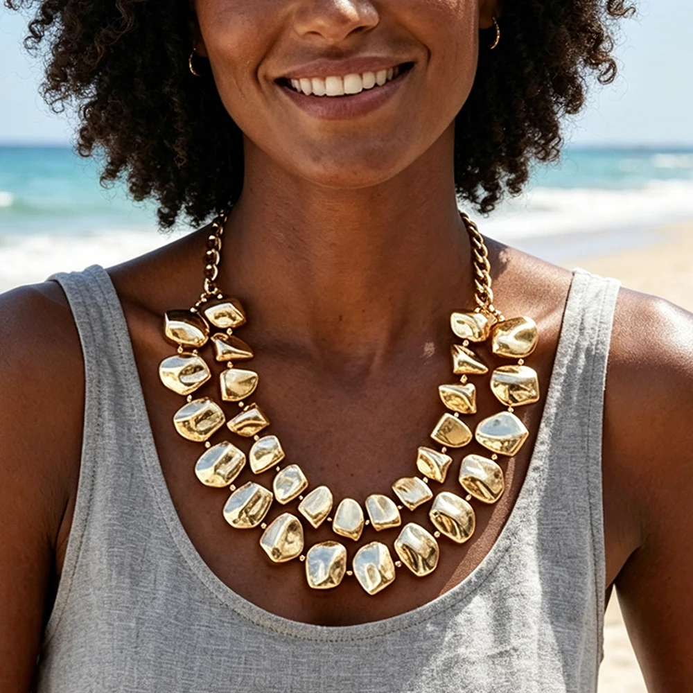 

2026 Summer New Gold CCB Beaded Choker Necklaces for Women Irregular Chunky Geometric Statement Jewelry Neck Accessories