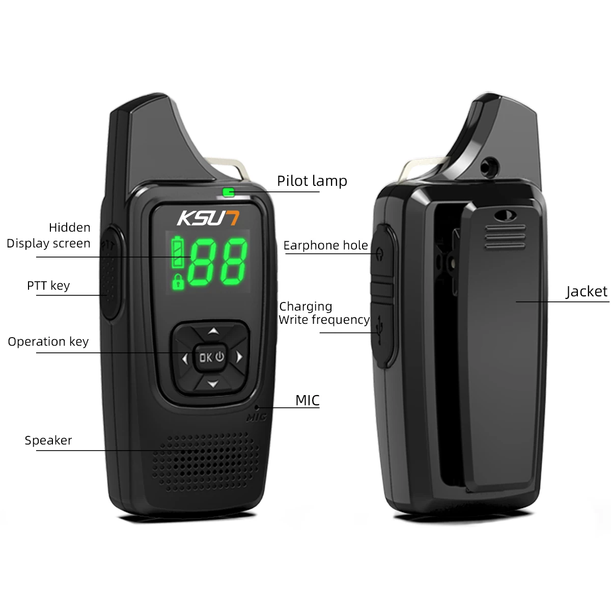 KSUN V6 أجهزة اتصال لاسلكية صغيرة 2 طريقة راديو قابلة للشحن يدوي أجهزة الراديو المحمولة اتجاهين مع سماعة الأذن رحلة الطريق التخييم 2 قطعة #6