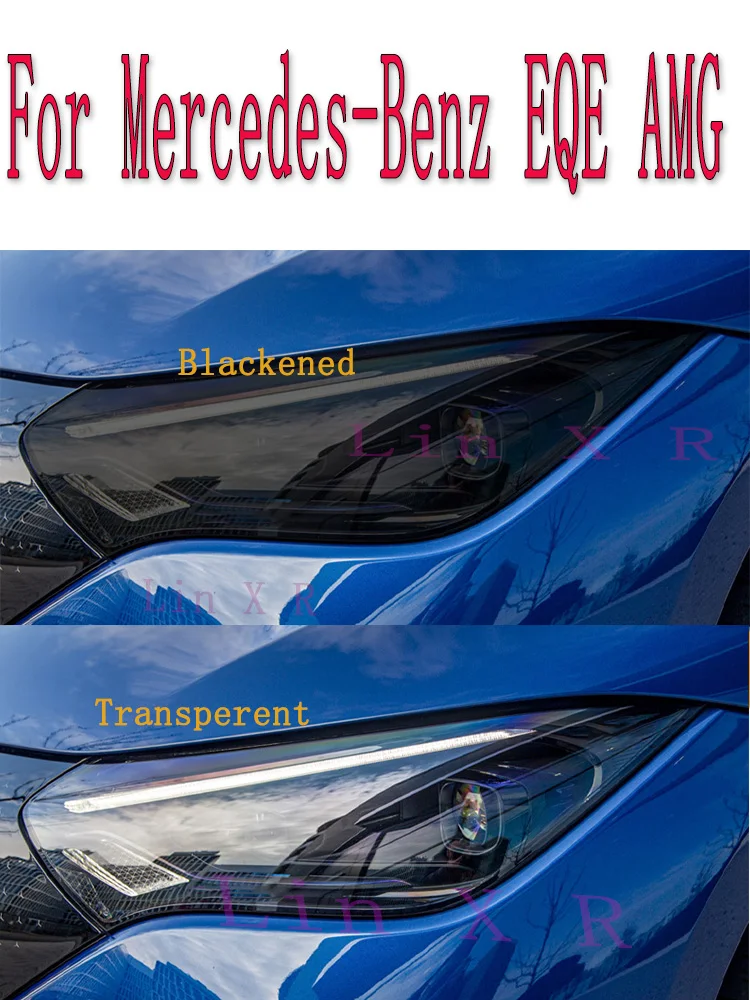 

For Mercedes-Benz EQE AMG 2021 Accessories 2 Pcs Car Headlight Protective Film Headlamp Restoration Transparent Black TPU Sticke