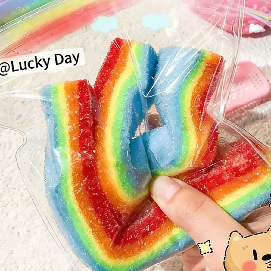 

1pc Soft Squishy Rainbow Candy Stick, Squeeze Toy For Stress Relief, Sensory Toy For Adults, Suitable For Office And Party, Realistic Fruit Gummy Candy Simulation, Creative Rainbow Candy Simulation, Sour Sand Candy Squeeze Toy