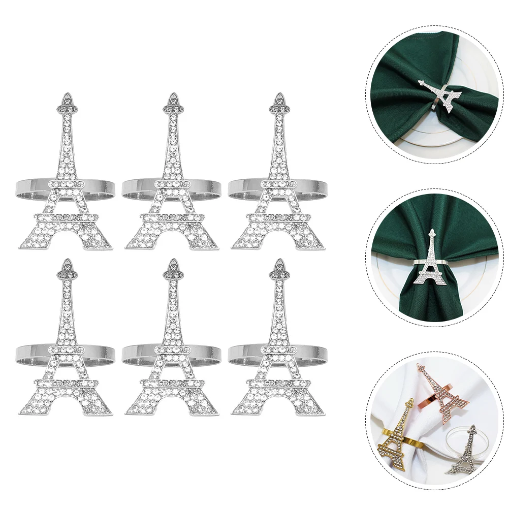 

6 Pcs Wedding Ceremony Decorations Napkin Ring Reusable Serviette Buckle Accessory Decors Silver Chic Party Banquet