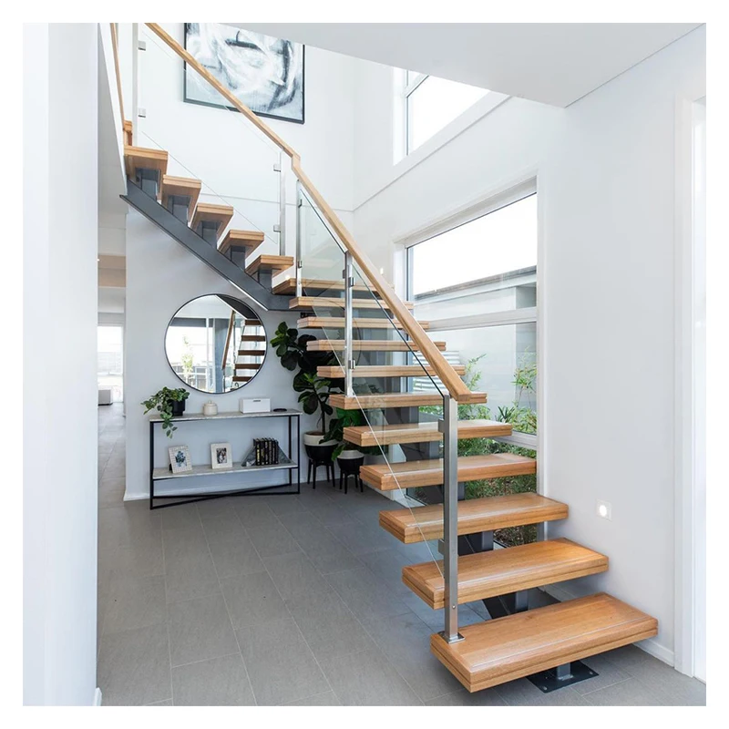 Alucasa Custom Classical Interior Staircase Steel Stair Decorative Design Modern Indoor Stairs With Led Wood Tread