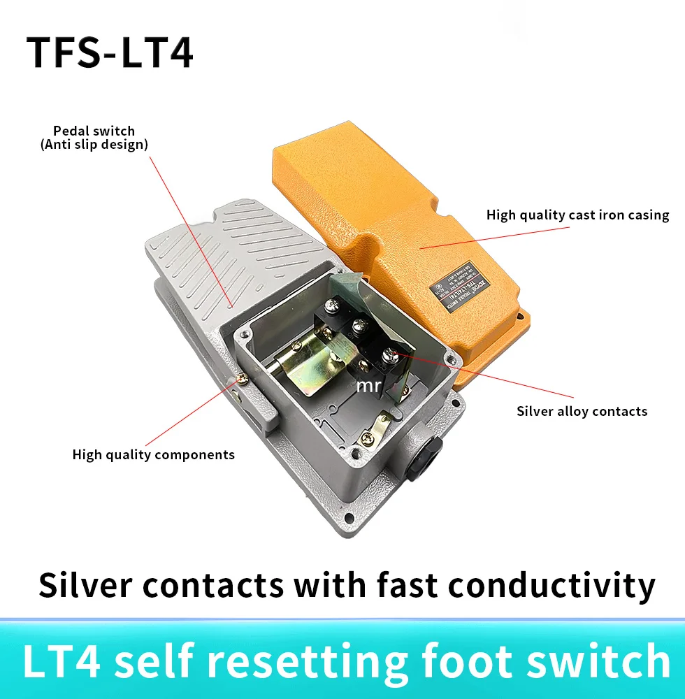 LT4 foot switch aluminium case treadle pedal switch for machine tool control silver contact