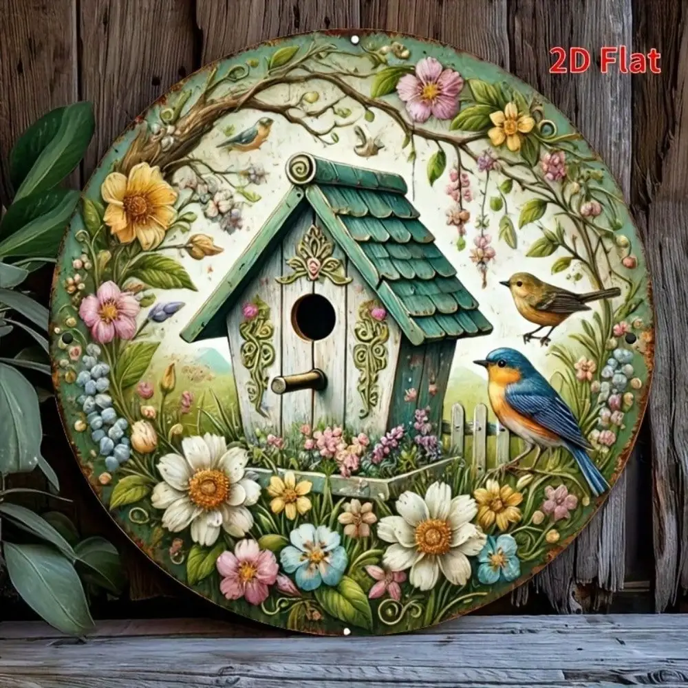 Tin Sign - Vintage Durable Metal Plaque Wall Decor, Floral Birdhouse Bluebird Garden Nature Decor Sign Home Office Bar Man Cave