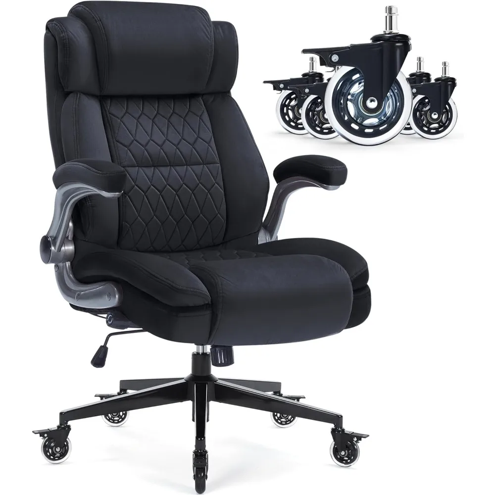 

Fabric High Back Office Chair 400lbs-Adjustable Built-in Lumbar Support，Flip Arms, Locking Wheels-Ergonomic Computer Desk Chair