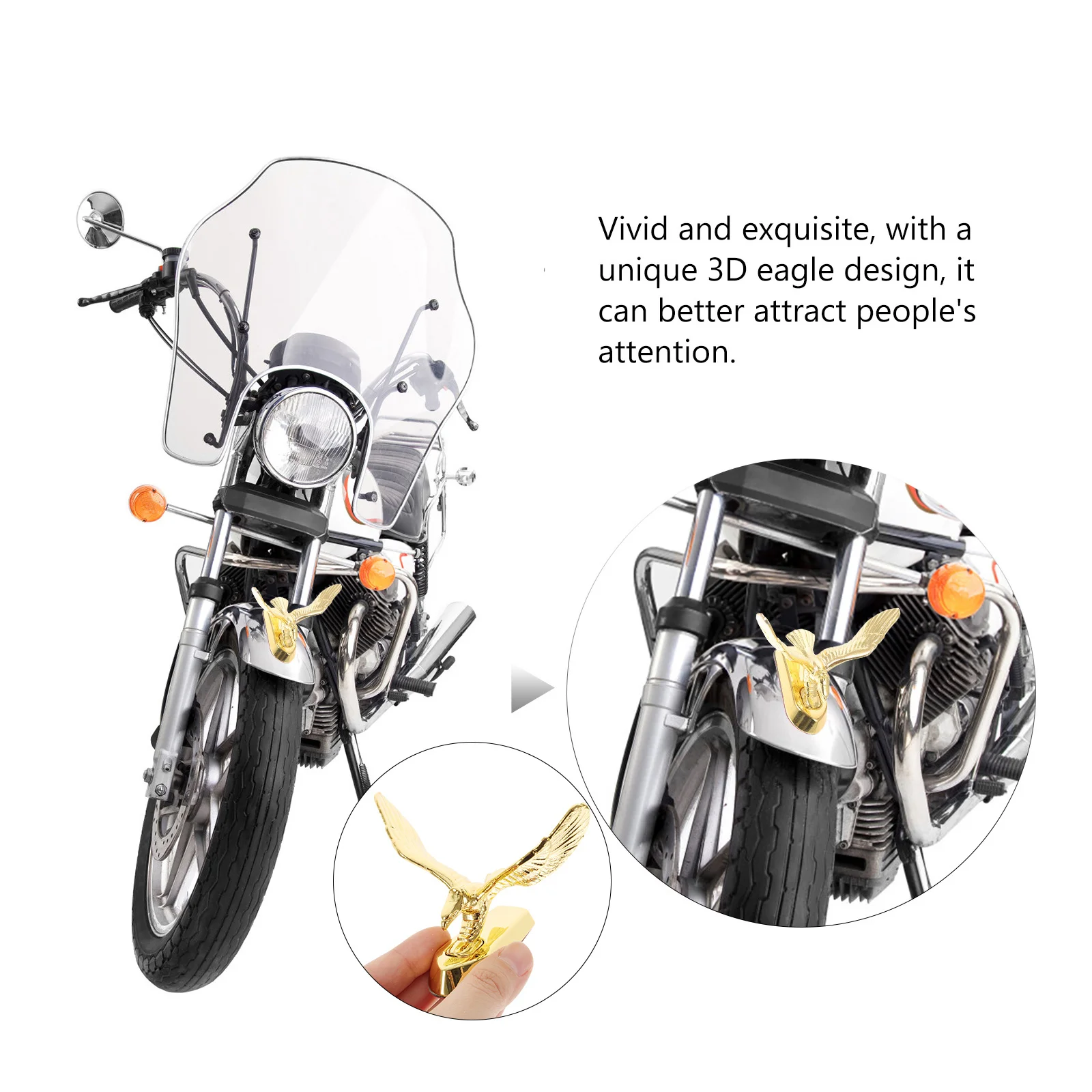 ديكور أمامي للدراجات النارية ثلاثي الأبعاد شارة نسر كروم قوية من سبائك الزنك متينة لتزيين المركبات العالمية لمعظم الدراجات النارية