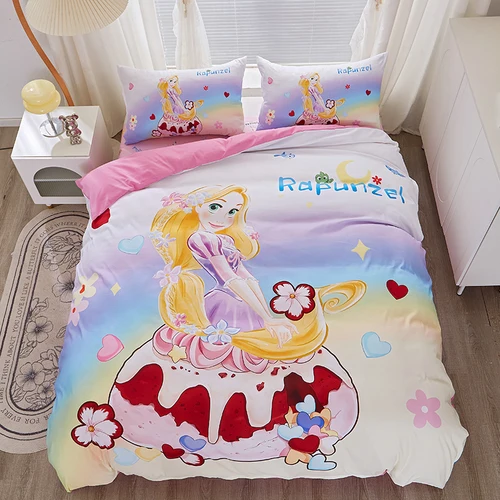 디즈니 라푼젤 공주 침구 세트, 폴리에스터 싱글 트윈 풀 사이즈 침대 세트, 어린이 소녀 이불 커버, 이불 침구 세트 