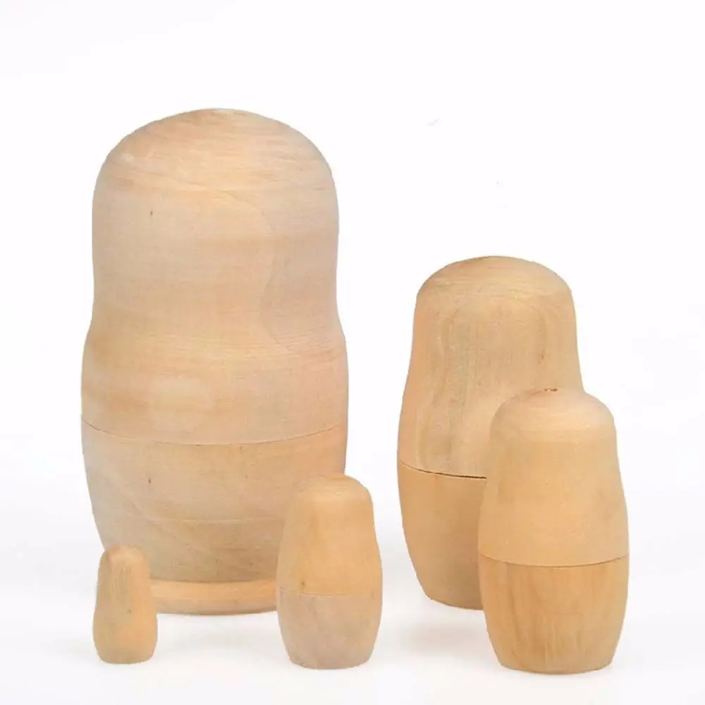 5pcs Blank Wooden Embryos Russian Nesting Dolls Toy Unpainted Matryoshka Doll DIY Paint Skill Training For Children Gift