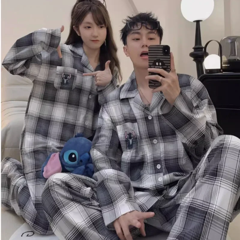 Disney ชุดนอนคู่ฤดูใบไม้ผลิสบายๆชุดสองชิ้น Stitch Homewear Disney Homewear การ์ตูน Stitch ชุดนอนคู่