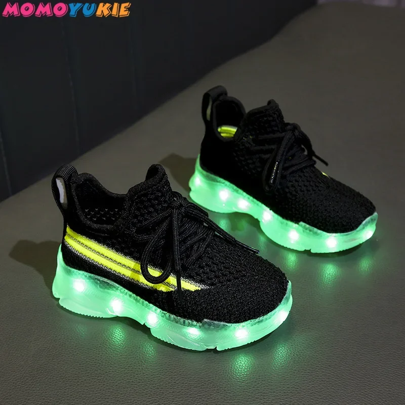 Children\'s LED Lights Breathable Girls Running Shoes Boys Soft Sole Luminous Sports Shoes Baby Sneaker Spring and Autumn New