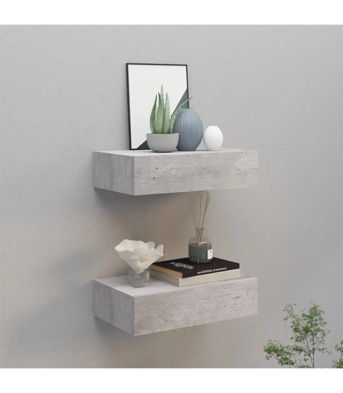 2 Pcts gray concrete MDF 40x23,5x10 cm shelves shelves with drawer