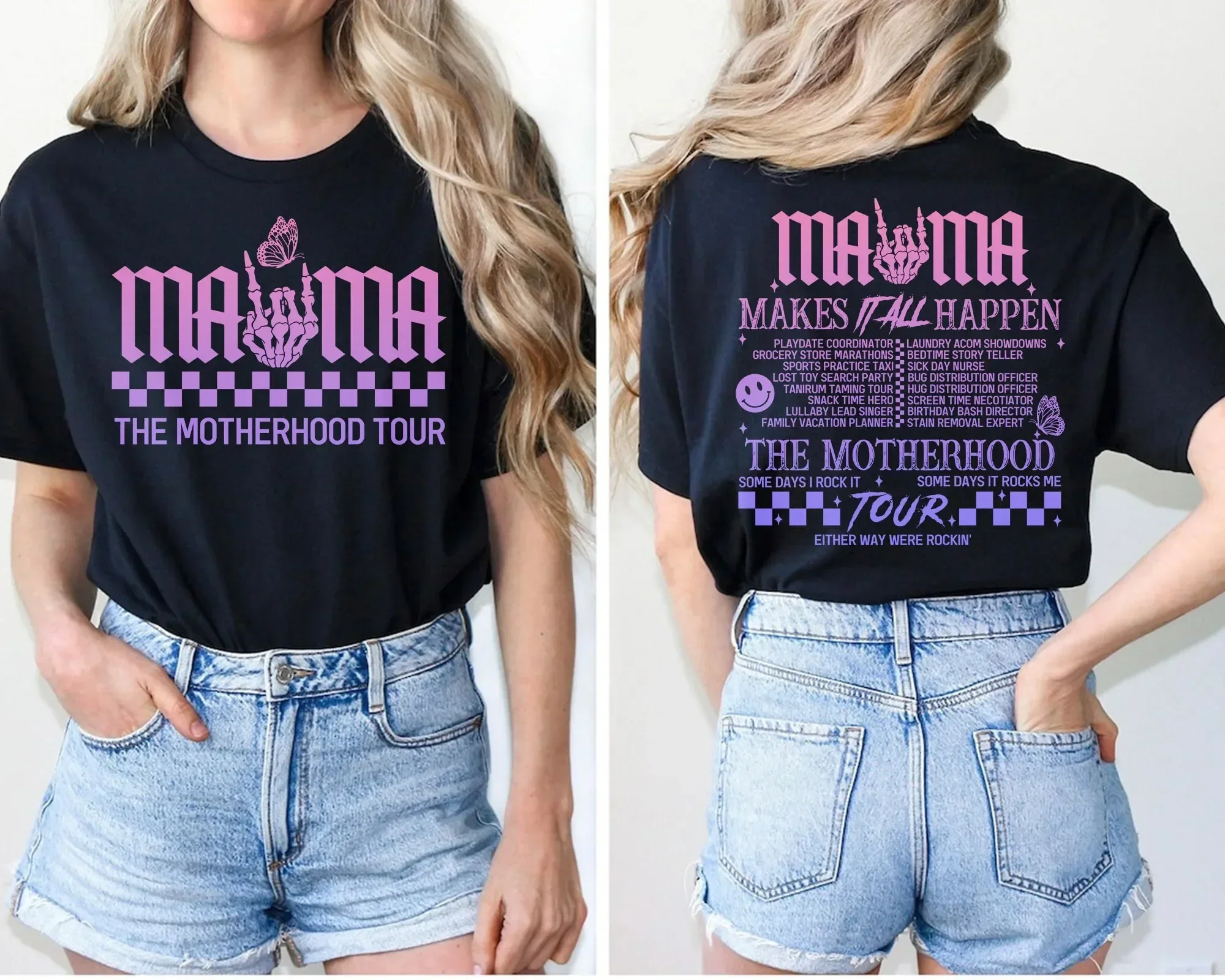 Motherhood Tour T Shirt Mama Funny Mother'S Day Skeleton Some Days I Rock It Rocks Me Either Way We Rockin
