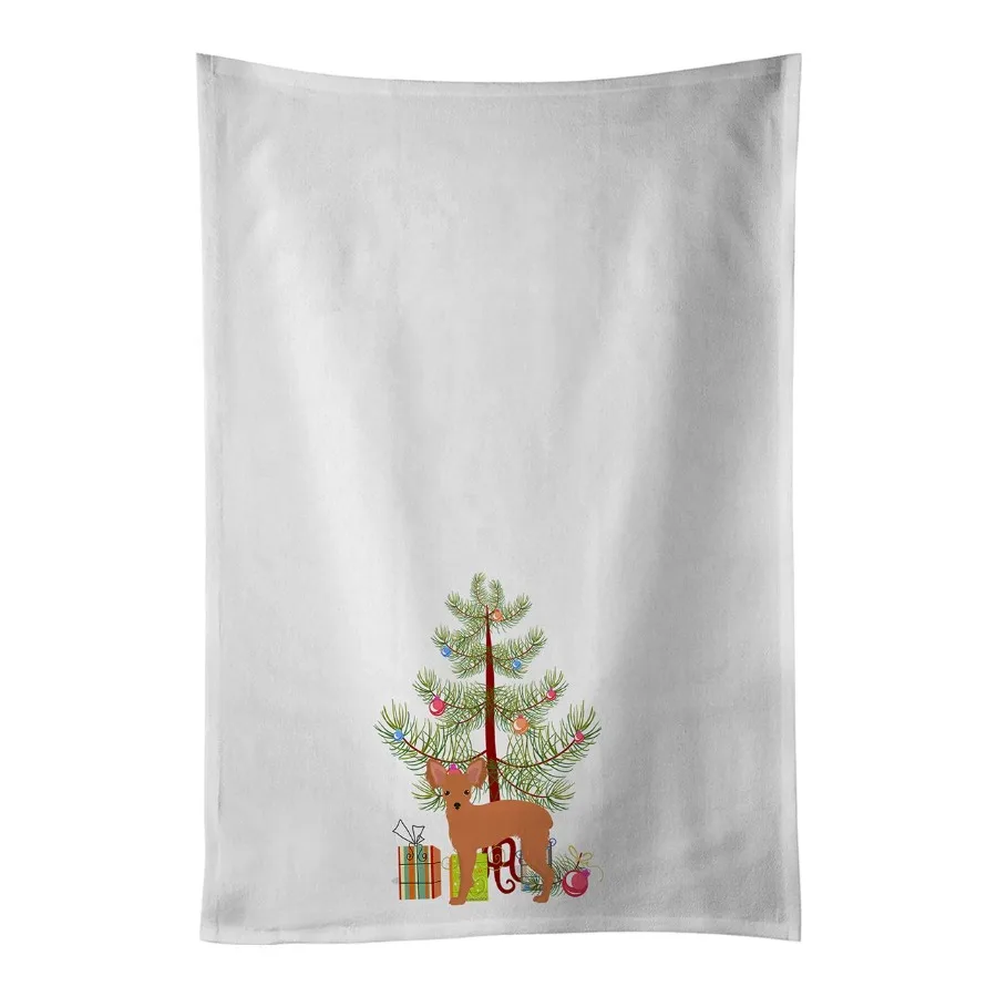 

NEW Russkiy Toy or Russian Toy Terrier Christmas Tree Kitchen Towel Set of 2 White Dish Towels Drative Bathroom Hand towel for