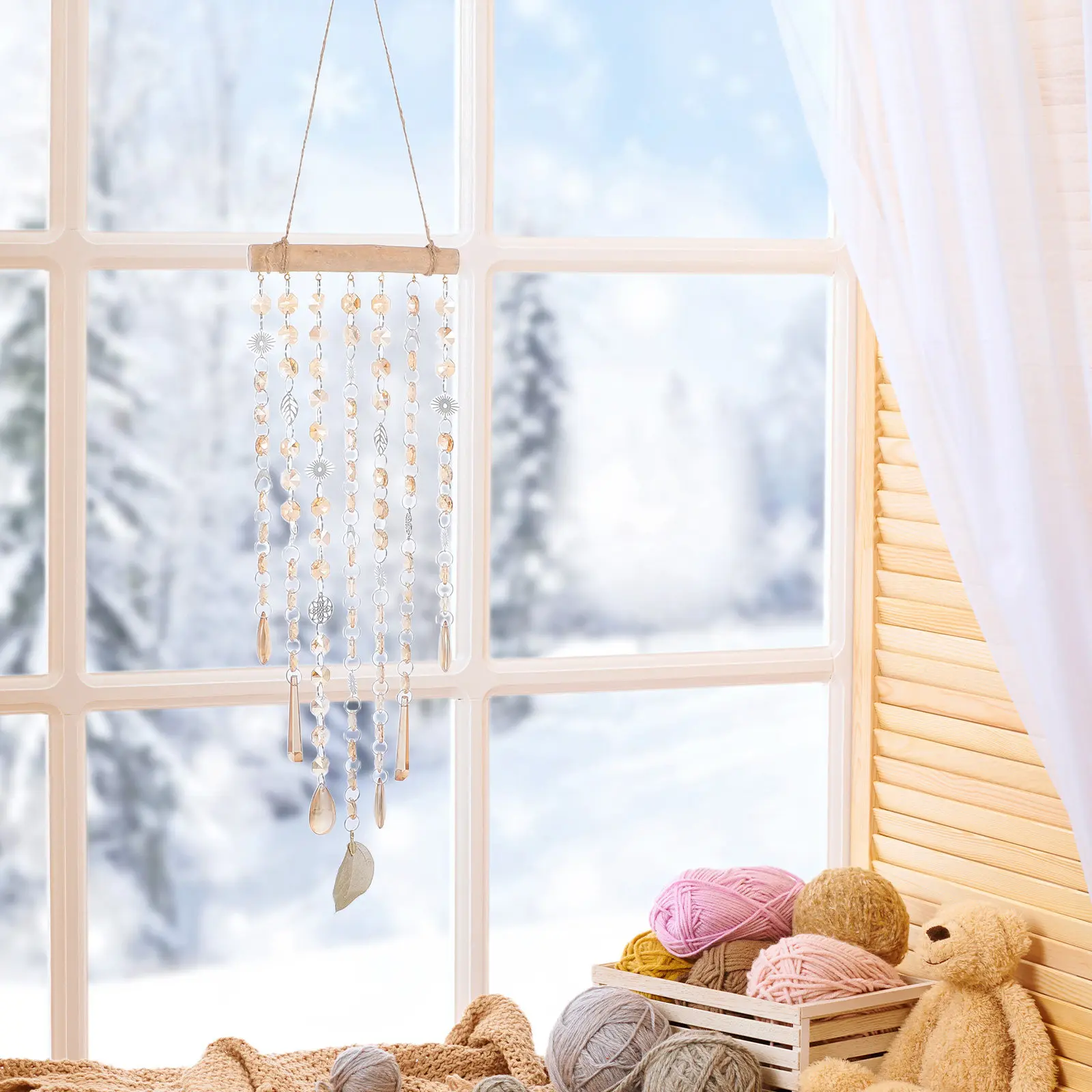 Crystal Prism Wind Chime Rainbow Maker Hanging Pendant Decoration for Window Garden Patio Outdoor Sun Catcher Ornament