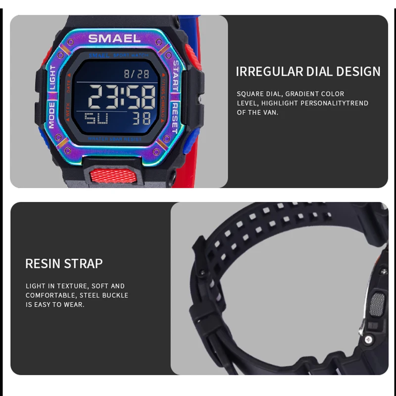 Digital Watch Men Sports Waterproof Stopwatch Alarm Clock Rubber Strap Military Wristwatches 8059 Sport Watches Led Digital