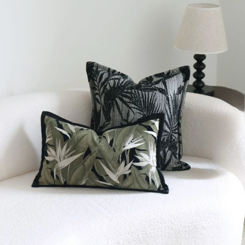 

Чехол для декоративной подушки 30x50/45x45 см с черной окантовкой и узором «Листья», в стиле легкой роскоши, для поясницы, для декора дома