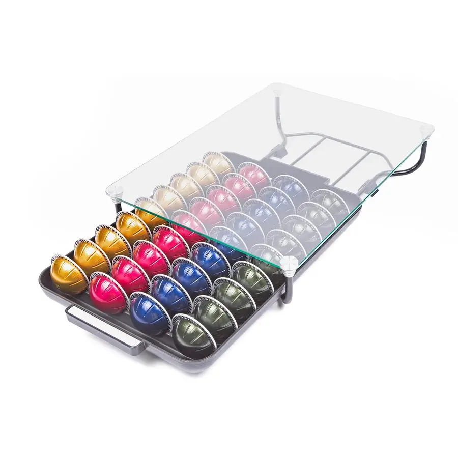 

Glass Top Vertuoline Pod Capsule Drawer Compatible with Nespresso Vetuo Pods, 40 Large or 52 Small Pod Capsule Holder
