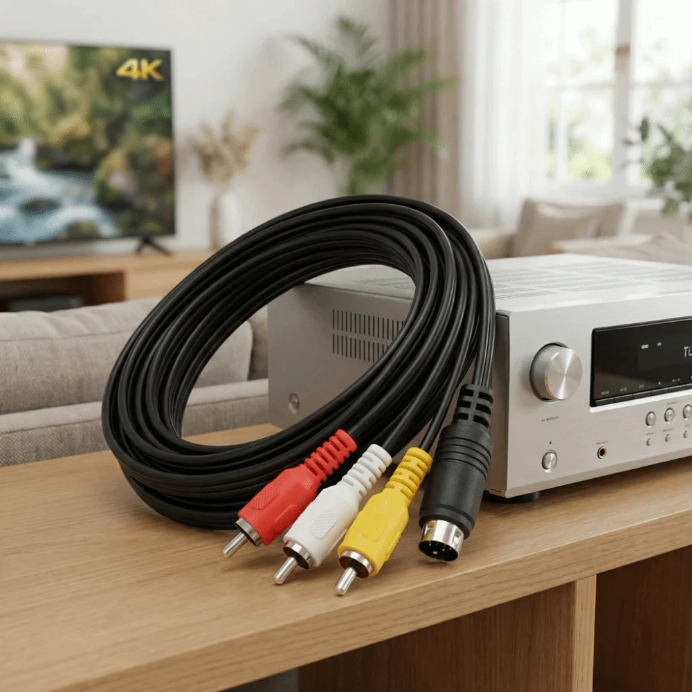 Cable Adaptador de Audio Mini DIN de 9 Pines a 3RCA, Macho a Macho, Plug and Play, Niquelado, 5.9 pies
