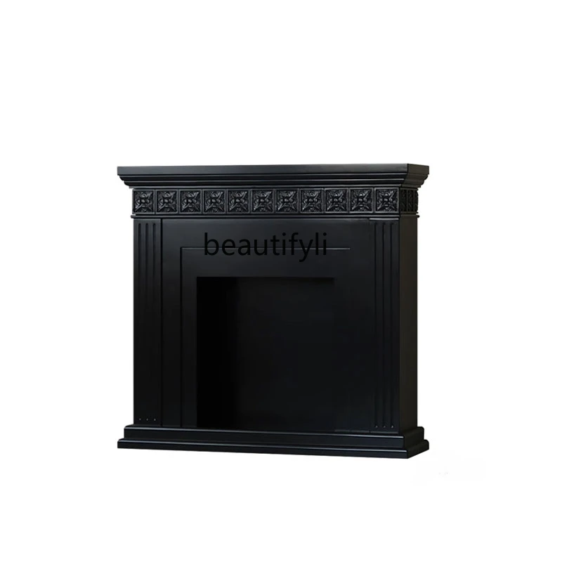 

Nordic Carved Black Vintage Fireplace Decorative Storage Cabinet American Household Cream Series Mid-Ancient Side Cabinet