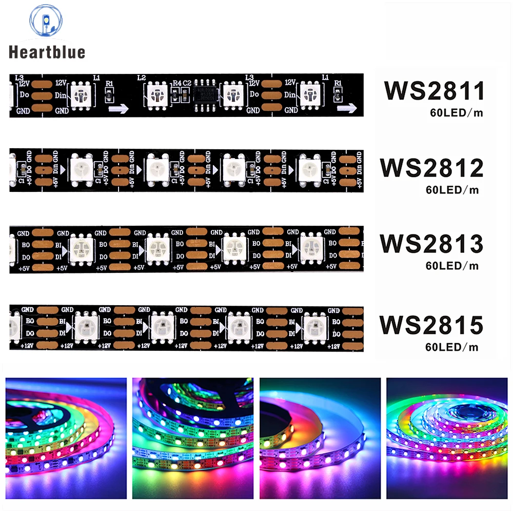 WS2811 WS2812 WS2813 WS2815 DC 5V 12V Color-Changing Addressable and Programmable LED Light Strips for Colorful Lighting