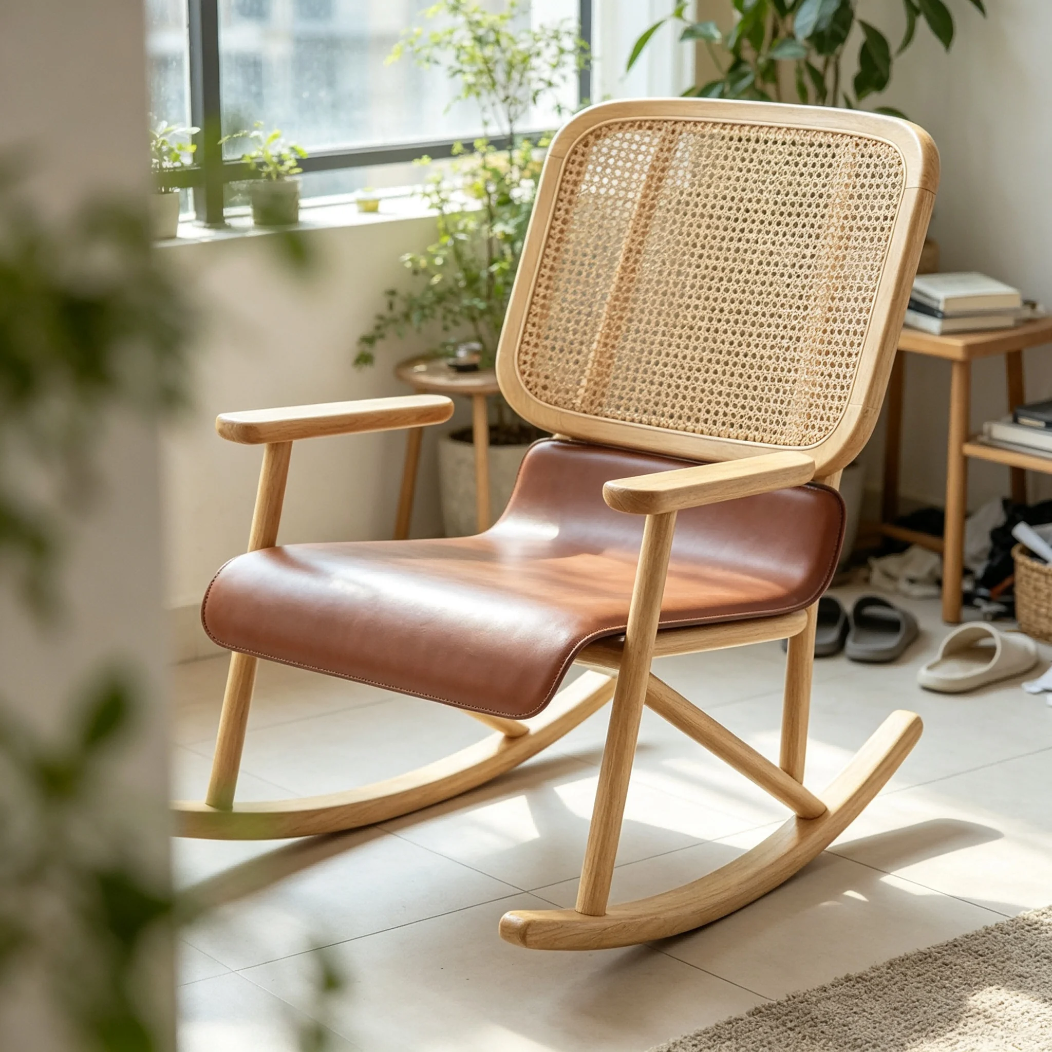Outdoor Camping Rocking Chair - AOLIVIYA Folding Rocking Rattan Recliner Camping