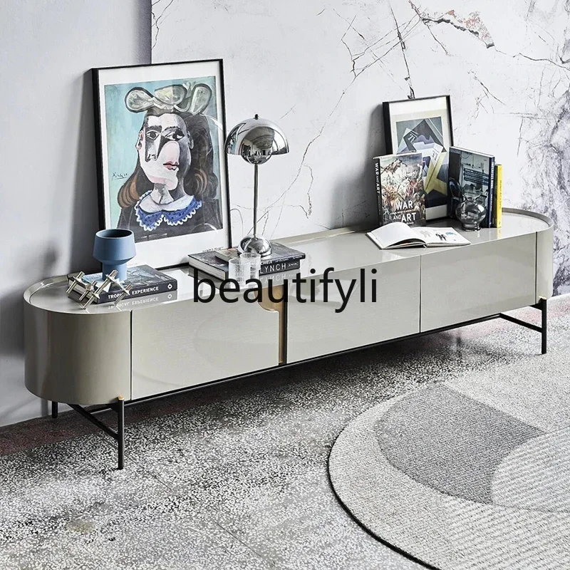 

Italian light luxury rock slab coffee table TV cabinet combination small apartment living room home modern simple side table
