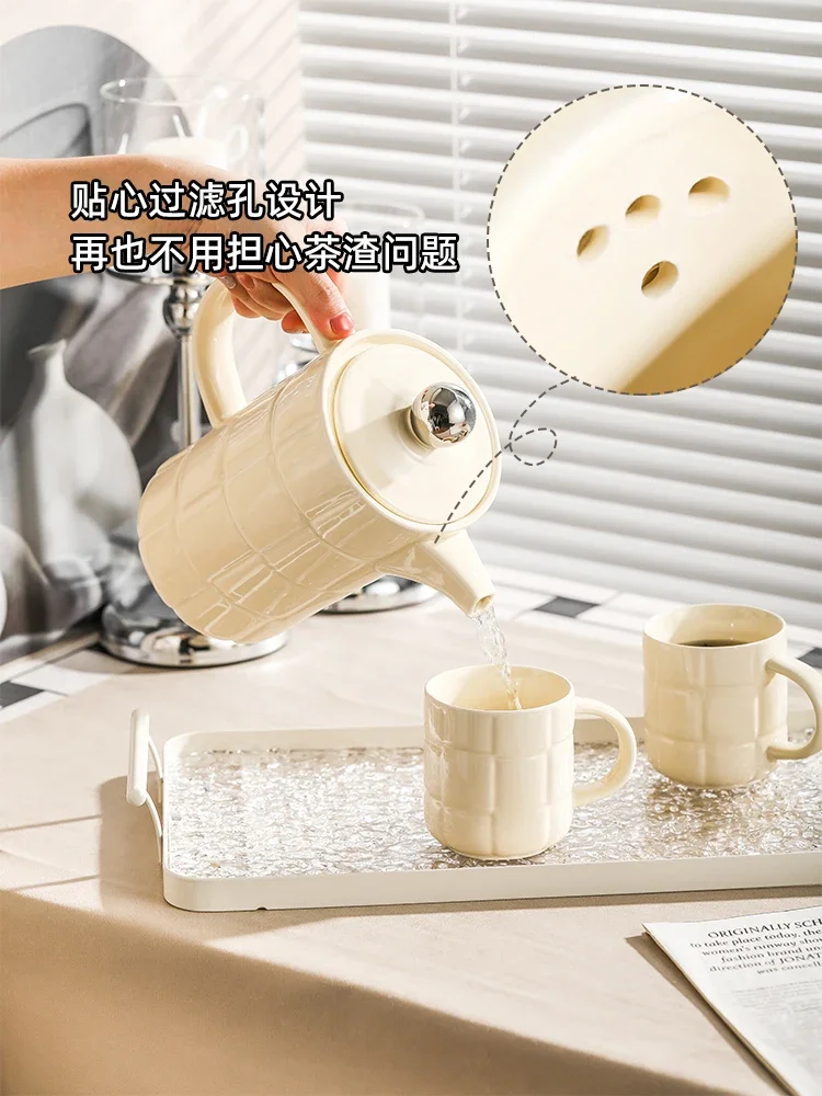 Cream Style Light Luxury Water Pot Tea Cup Set Ceramic High Beauty Water Utensils Home Living Room Guests Home