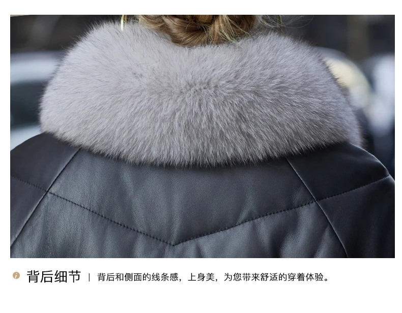 YOLANFAIRY Damska kurtka puchowa z prawdziwej skóry, kołnierz z futra lisa, krótki płaszcz z owczej skóry, gruba zimowa kurtka damska, ciepłe kurtki skórzane 2025