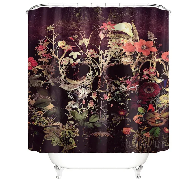 Flower Personalized Shower Curtain Retro Color Wall Art Bathroom Polyester Fabric