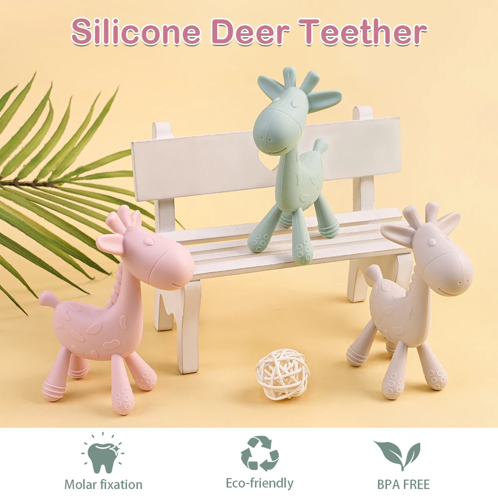 Cartoon Baby Silicone Teether Toys Training Grip Strength Baby Chewing Toy Giraffe Children Health Molar Chewing Accessories Toy