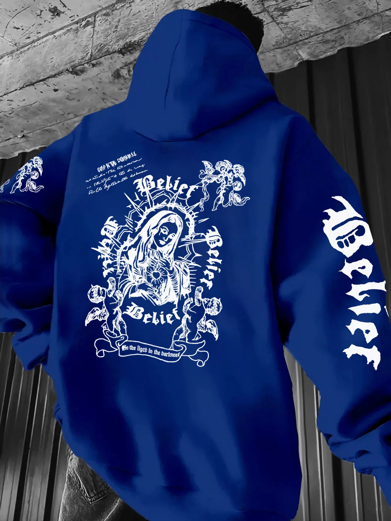 أزياء الخريف الأوروبية والأمريكية للرجال القوطية تمثال الحرية رسالة مطبوعة هوديي في الهواء الطلق الشارع تنوعا أعلى #3