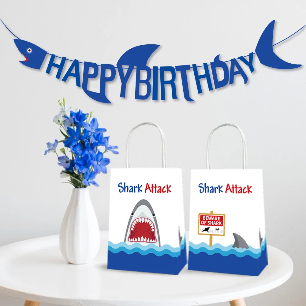 4/8/12Pcs Ocean Shark paper Bags With Handles Marine Shark Theme Kids Boys Birthday Party Supplies Baby Shower Decorations