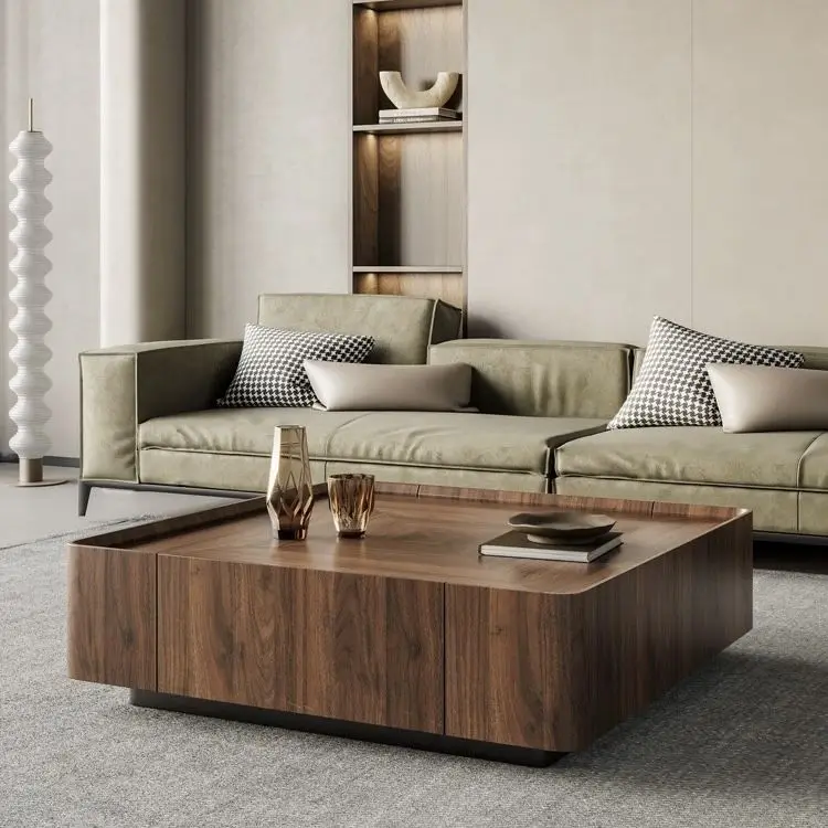 Modern Italian solid wood walnut wood designer minimalist new square coffee table combination