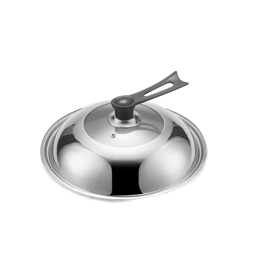 28/30/32/34/36/38 CM Stainless Steel Visible Pot Lid Universal Anti-scalding Wok Cover Heat Resistant Black Plastic Knob