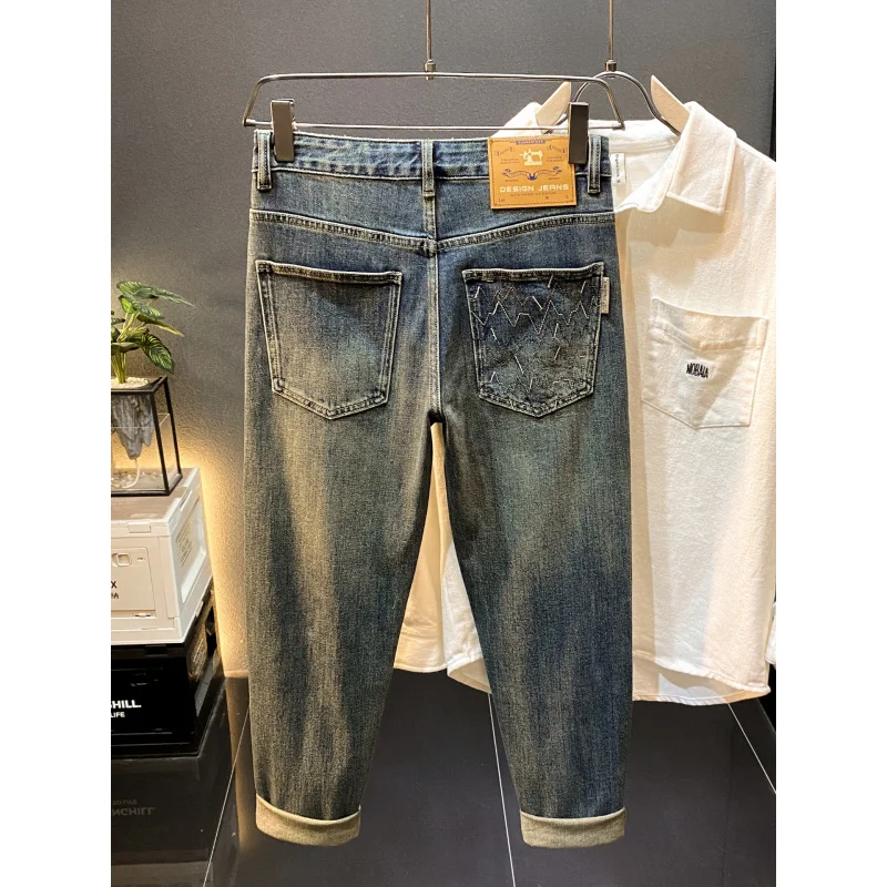 

2025 осенние новые джинсы, мужские модные уличные модные дизайнерские повседневные эластичные длинные брюки в стиле ретро