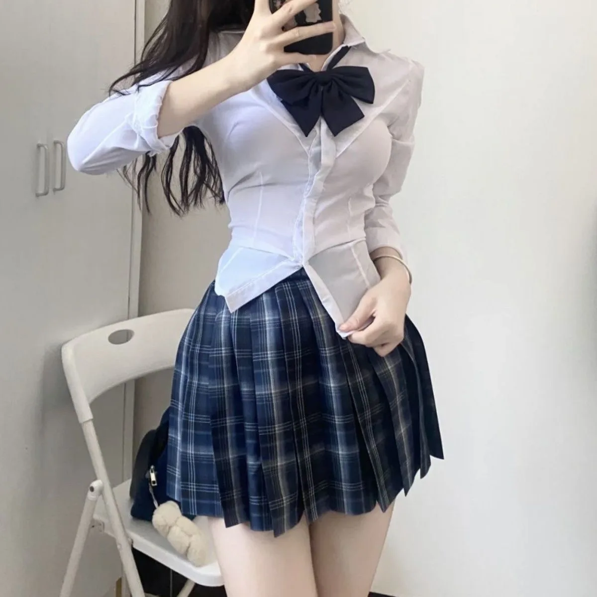 S-8xl plus size American Jk school uniform original uniform bow gonna a pieghe camicia slim stile college gonna a vita alta