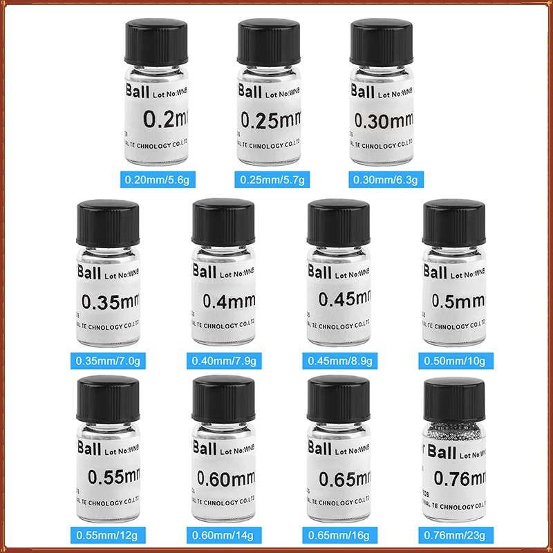 

11 Bottle/lot BGA Reballing BGA Balls 0.2/0.25/0.3/0.35/0.4/0.45/0.5/0.55/0.6/0.65/0.76mm Solder Balls For Reballing Stencil