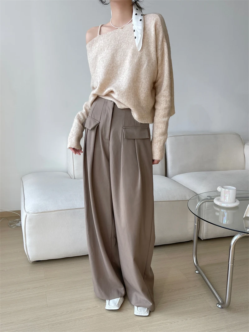 Elastic Mohair Wool Sweater for Women, Long Sleeve, Off Shoulder, Short Sweater, High Proportion, Foreign Style, Autumn