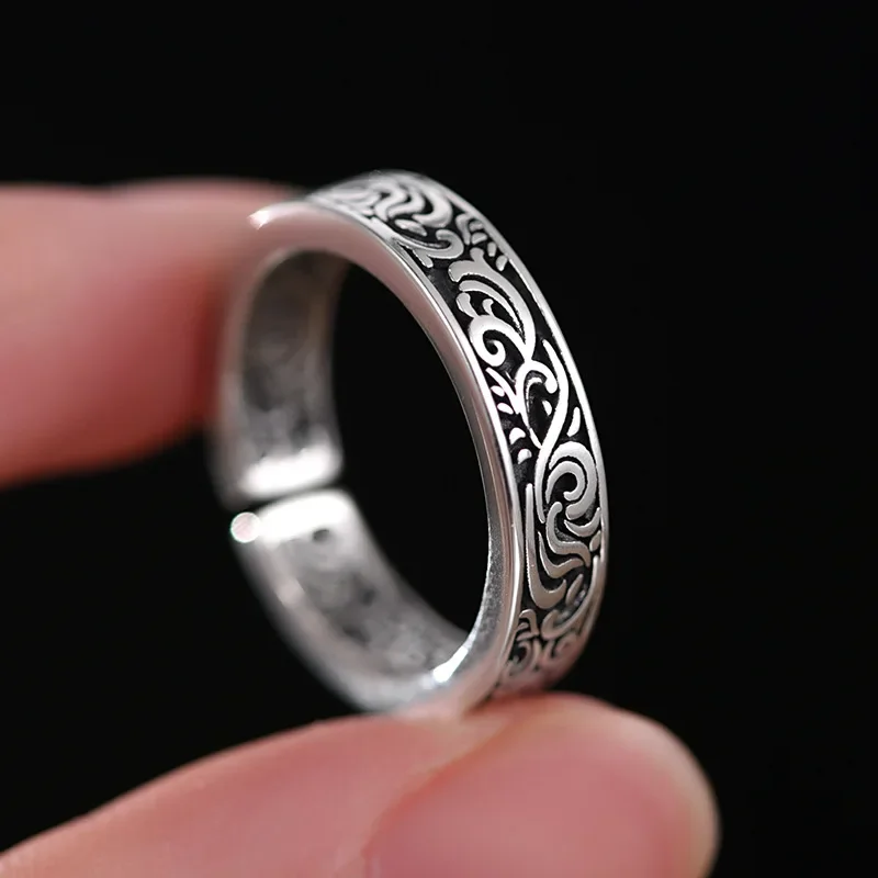 Tang grass pattern retro ring for men and women ancient method male index finger ring ring gift