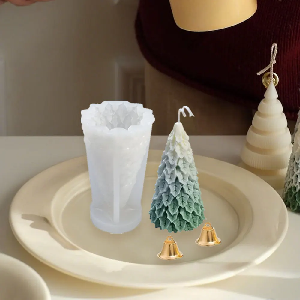 21pcs/set Christmas Tree with Bell Wax Candle Making Kit DIY 3D Pine Gypsum Resin Mold Handmade Scented Candle Party Favor Decor