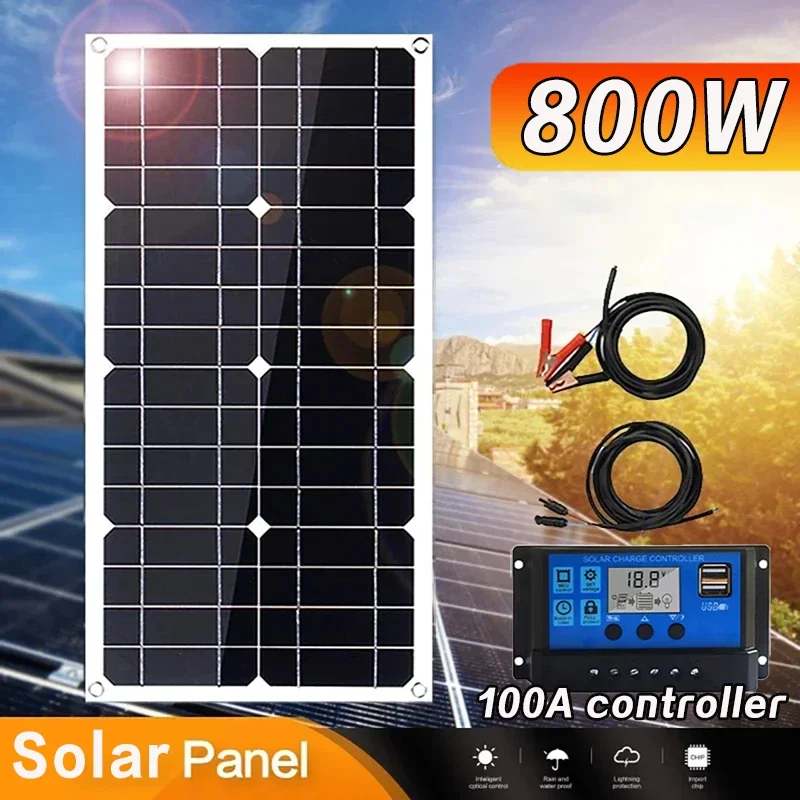 800W Solar Panel Power Bank Solar Battery Kit Complet Camping 12V18V Controller Camper Accessories Solar Charge Mobile Phone