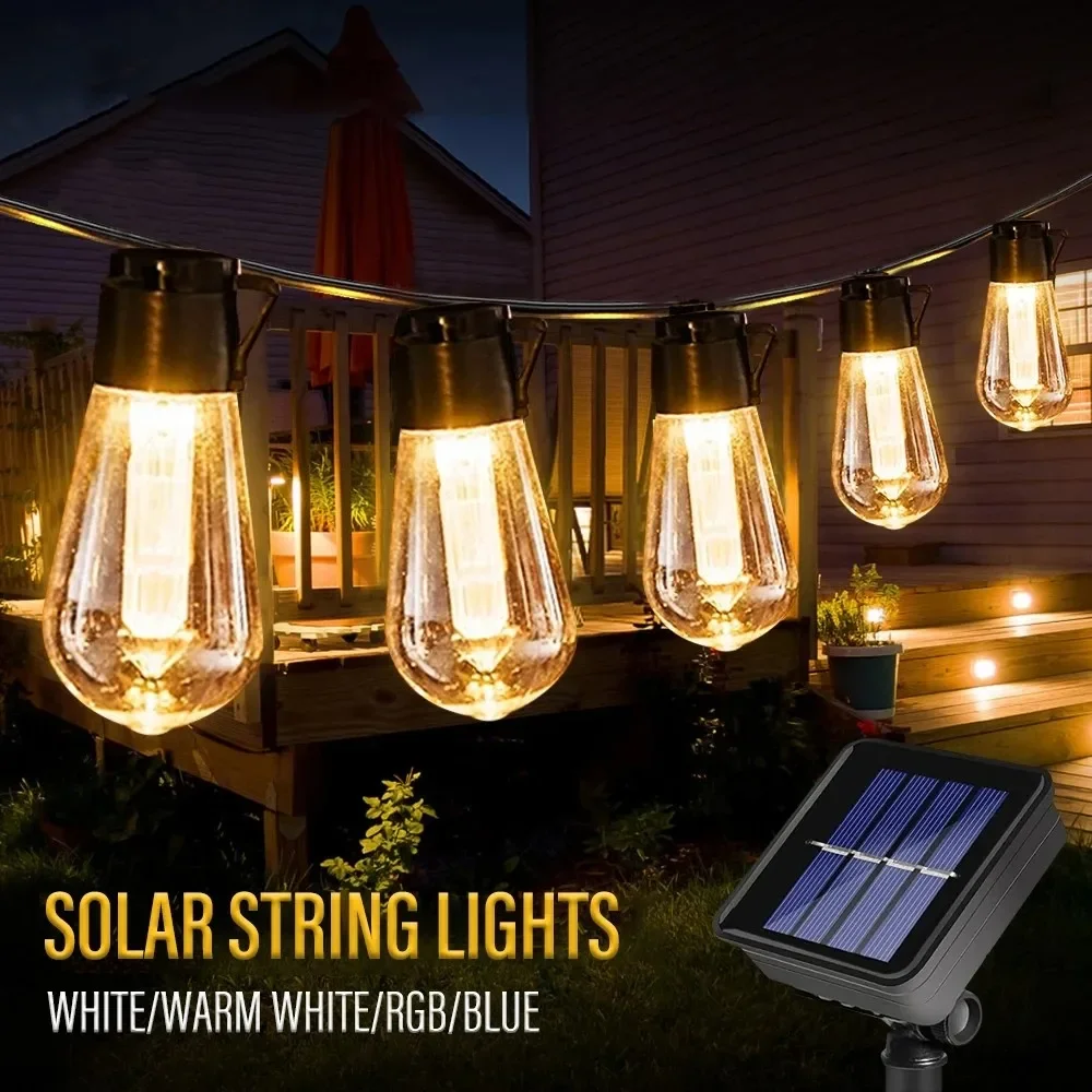 LED Solar String Lights IP65 Waterproof Outdoor Christmas Decoration Bulb Retro Holiday Garland Garden Furniture Fairy Lamp