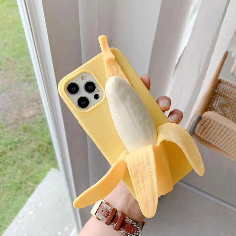 Creative Three-dimensional Banana Pinch Mobile Phone Case Suitable for iPhone15 Pro Max iPhone 12 Decompression Protective Cover