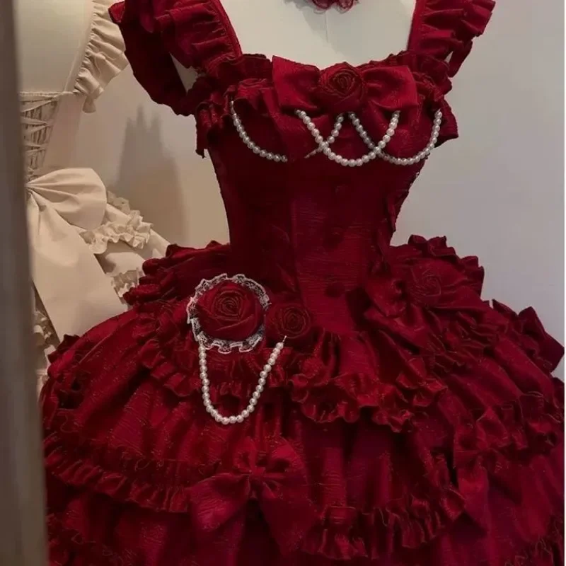 فساتين MAGOGO أنيقة على شكل فيونكة على شكل زهرة للنساء Y2K JSK لوليتا Kawaii بفيونكة زائدة حلوة مكشكشة ضيقة بدون أكمام فساتين أميرات صغيرة #6