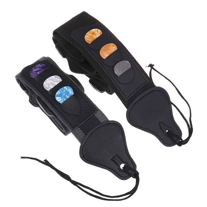 Verstellbarer PU-Leder Gitarrengurt für Akustik- und E-Gitarre mit 3 Gitarrenplektrum-Haltern Zubehör
