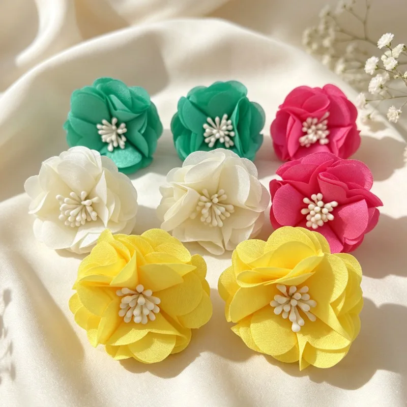 Neue Chiffon-Spitzen-Blumen-Ohrclips für Damen, nicht durchstechend, exquisite bunte 3D-Blumen-Ohrclips, Urlaubs- und Strand-Schmuck. – Detail 2